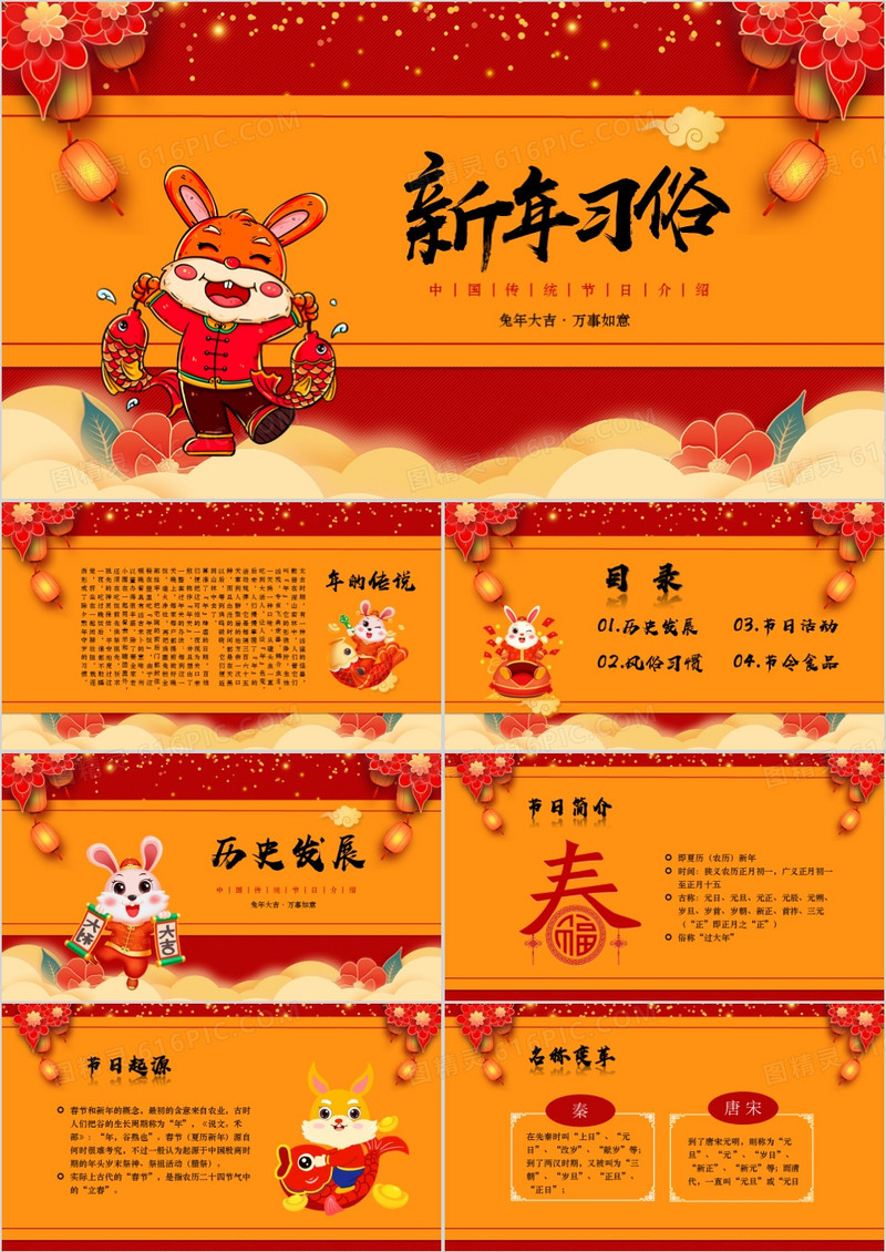 2023年喜庆大气中国风新年的习俗介绍PPT模板