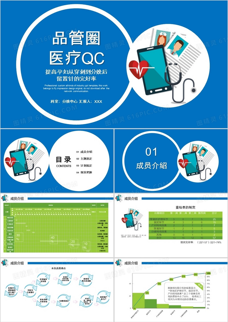 蓝色商务品管圈医疗QCPPT模板