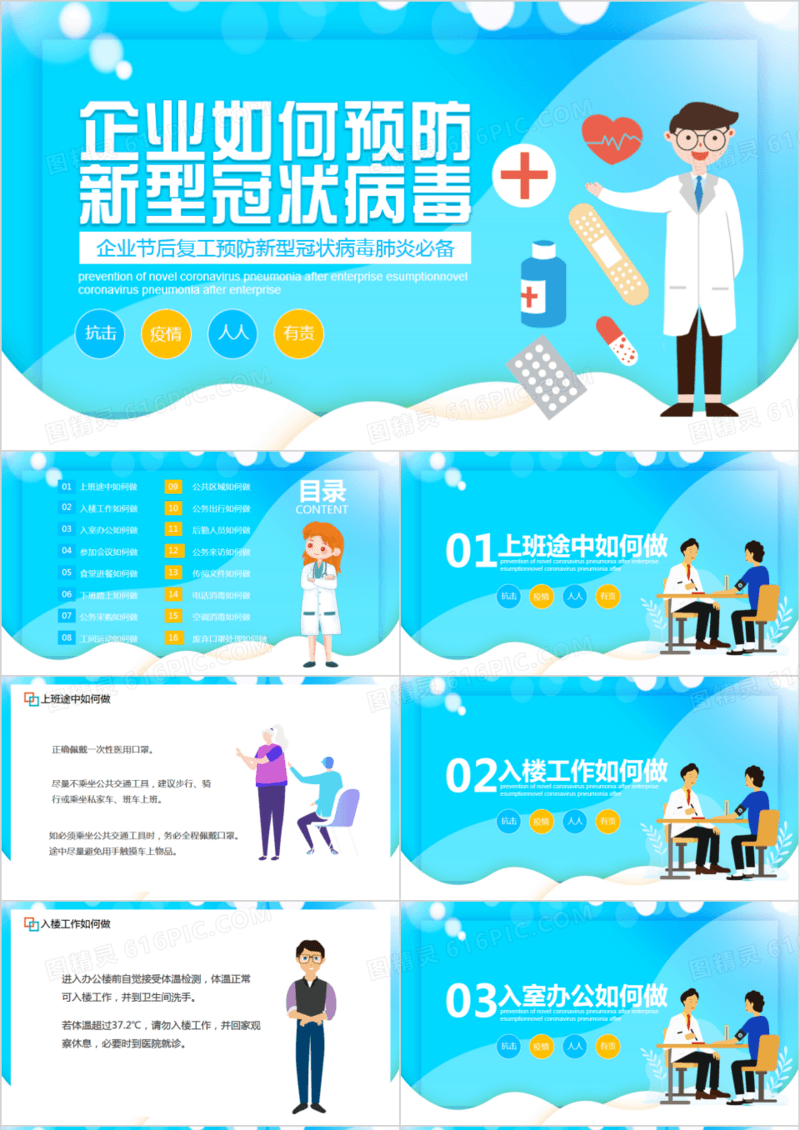 企业复工如何预防新型冠状病毒肺炎必备PPT