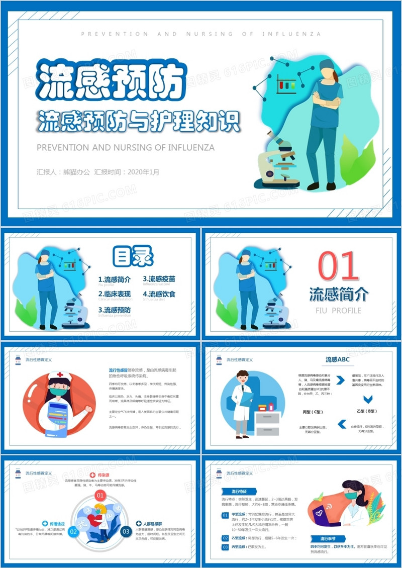 简约风流感预防与护理知识PPT模板