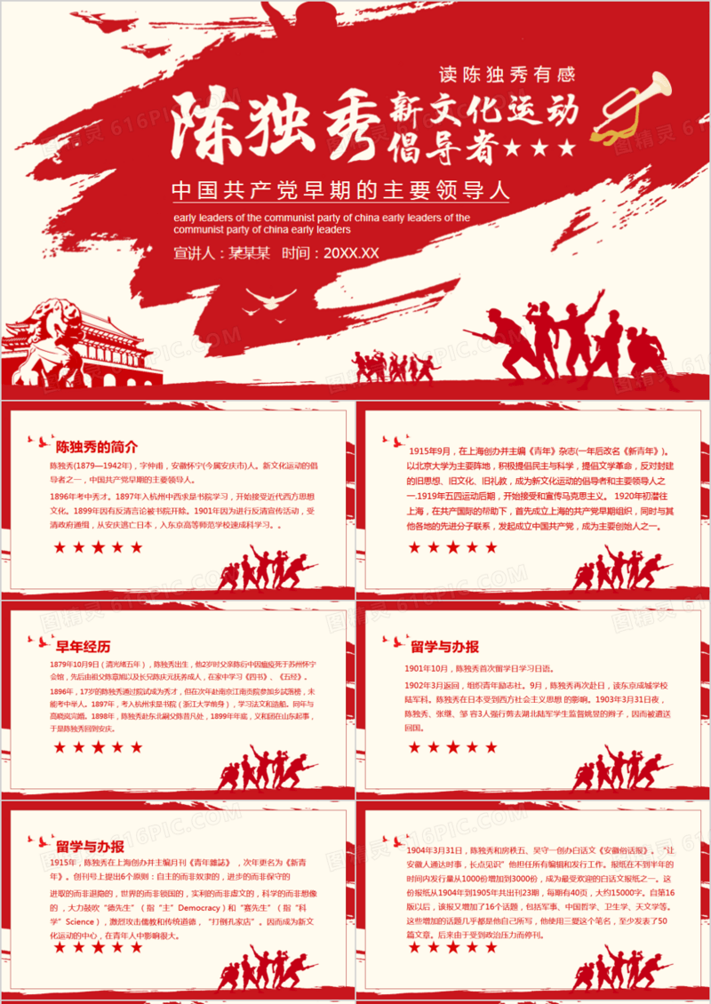 陈独秀新文化运动倡导者读陈独秀有感动态PPT模板