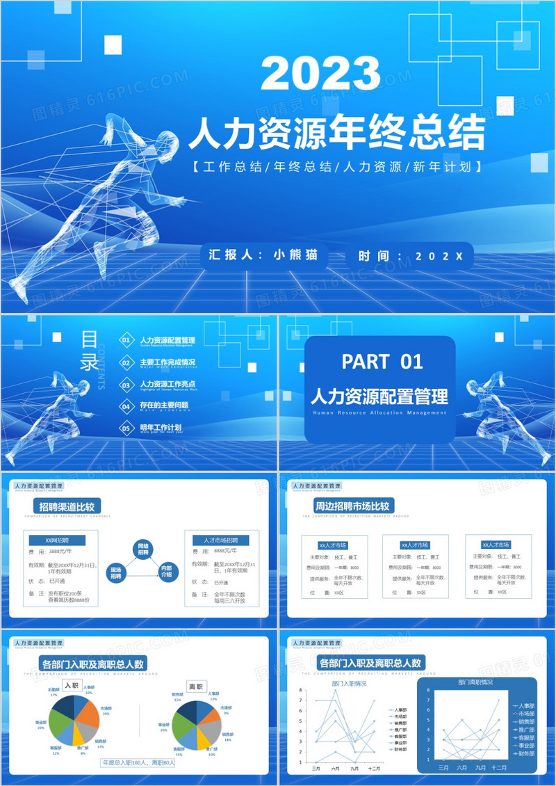 2023年人力资源年终总结工作总结人力资源新年计划科技风通用PPT模板