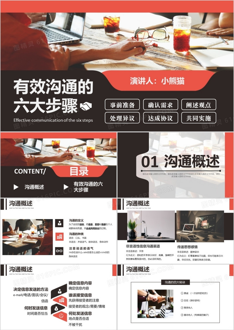 2020商务风有效沟通的六大步骤培训沟通表达技巧通用PPT模板