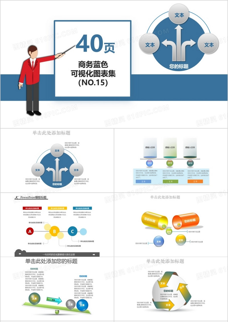 40页商务蓝色可视化图表集PPT模板