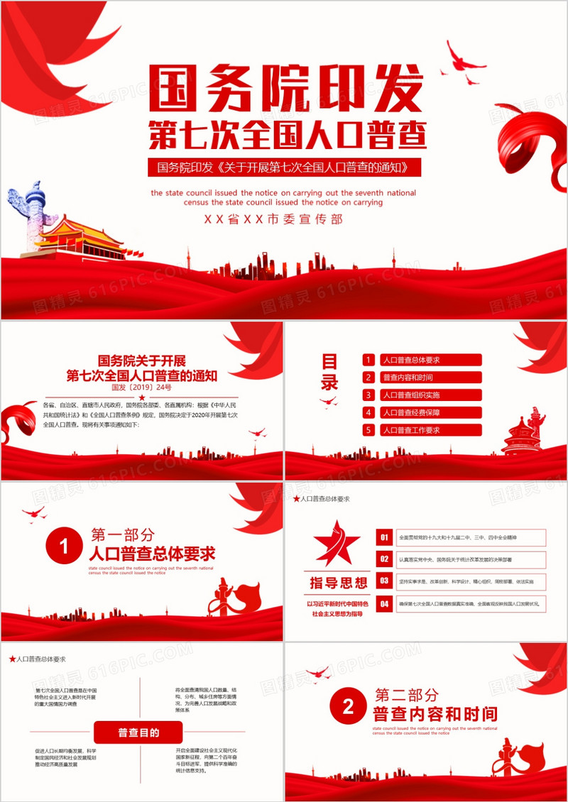 国务院印发第七次全国人口普查的通知动态PPT