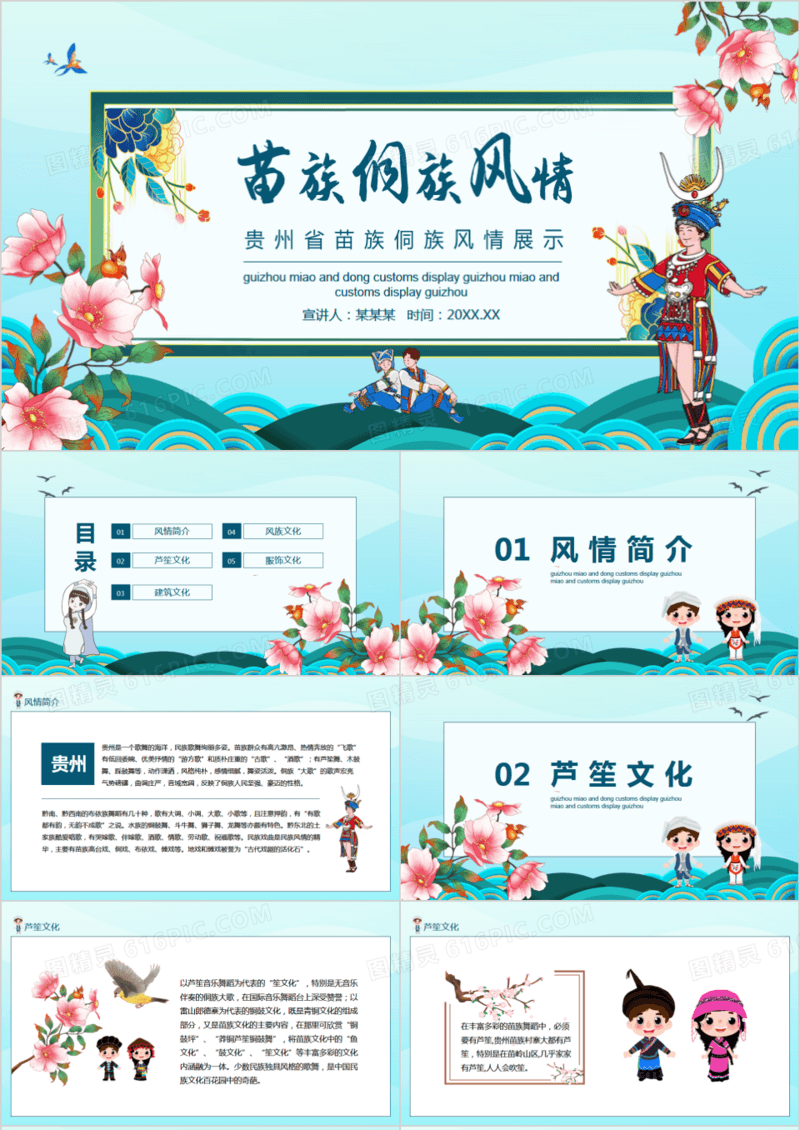 贵州省苗族侗族风情展示动态PPT