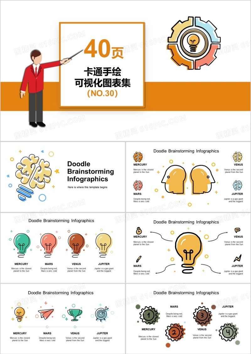 40页卡通手绘可视化图表集PPT模板