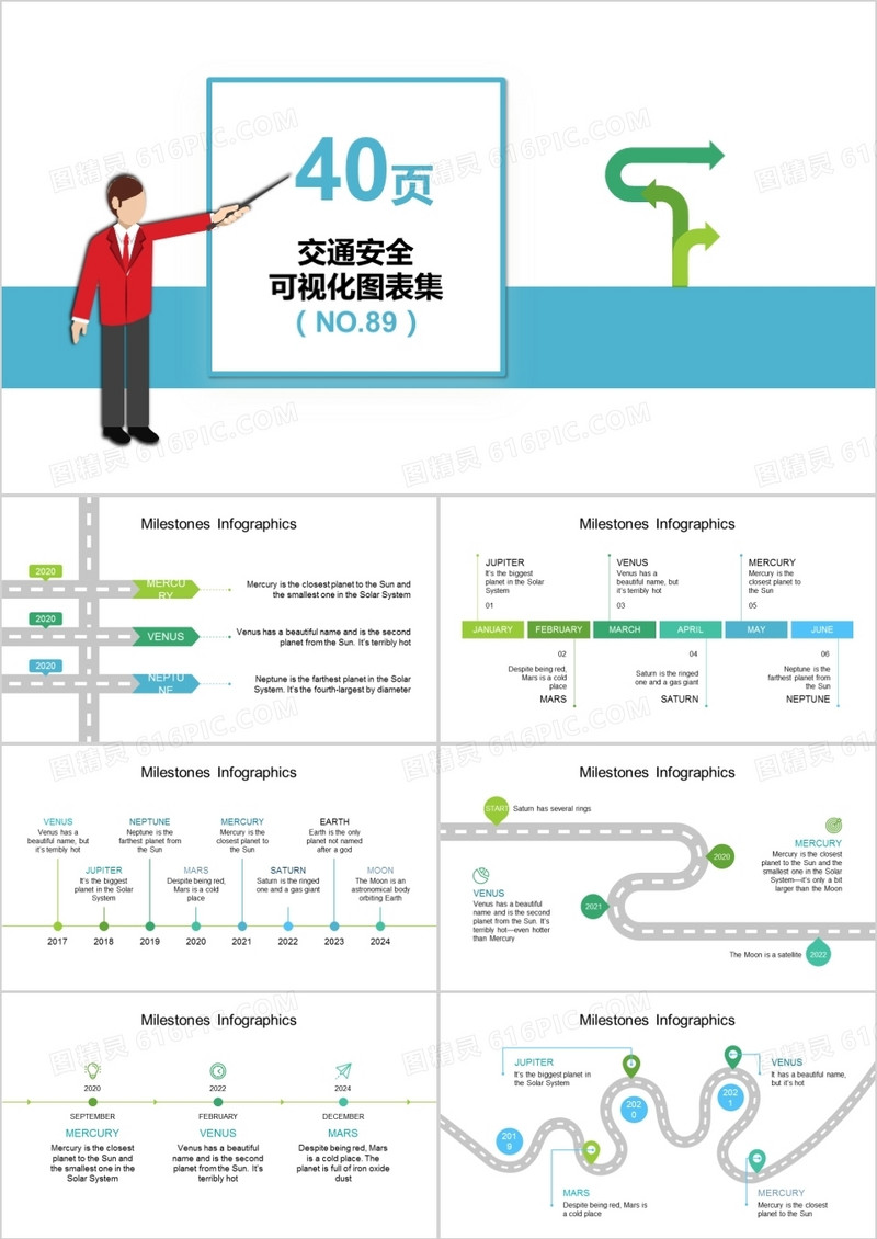 40页交通安全可视化图表集PPT模板