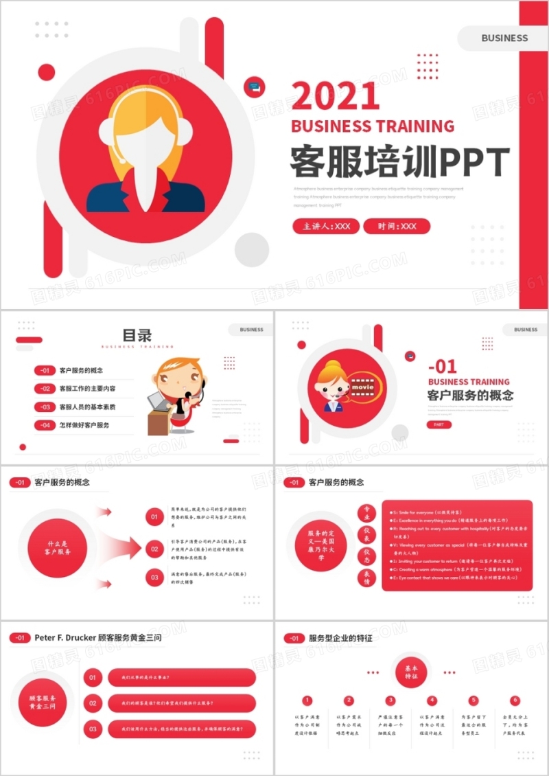 红色简约风客服培训动态PPT模板