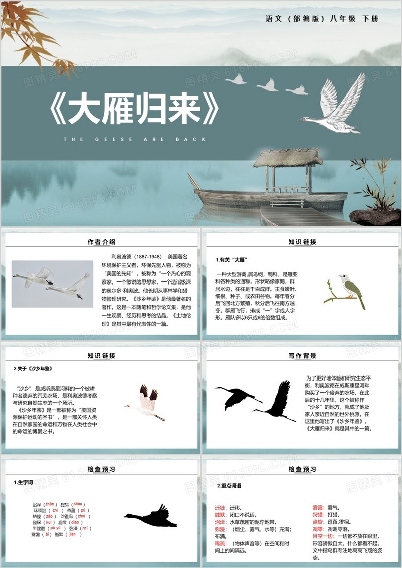 部编版八年级语文下册大雁归来课件PPT模板