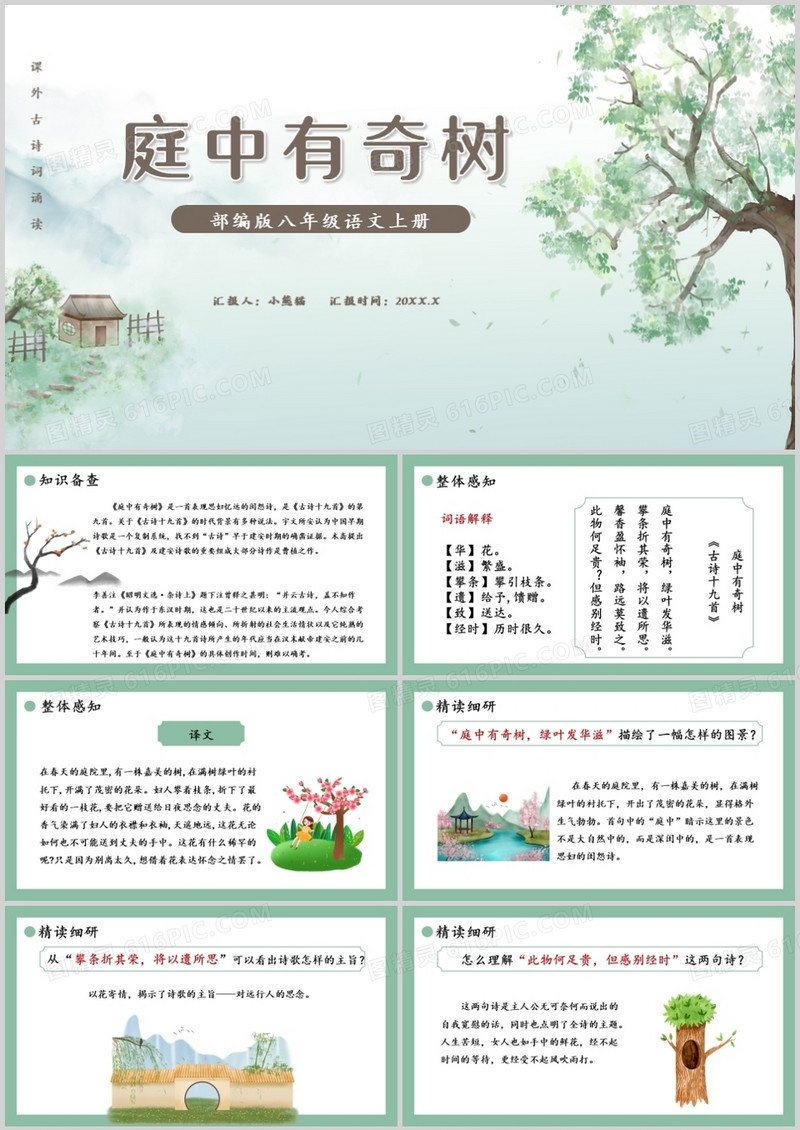 部编版八年级语文上册庭中有奇树课件PPT模板