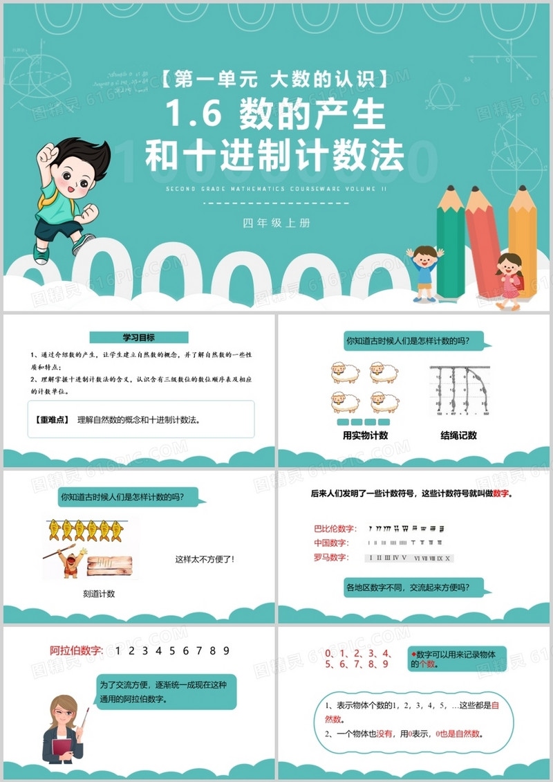   部编版四年级数学上册数的产生和十进制计数法课件PPT模板