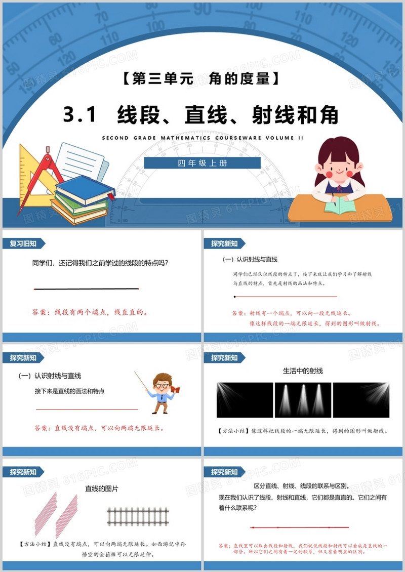 部编版四年级数学上册线段直线射线和角课件PPT模板