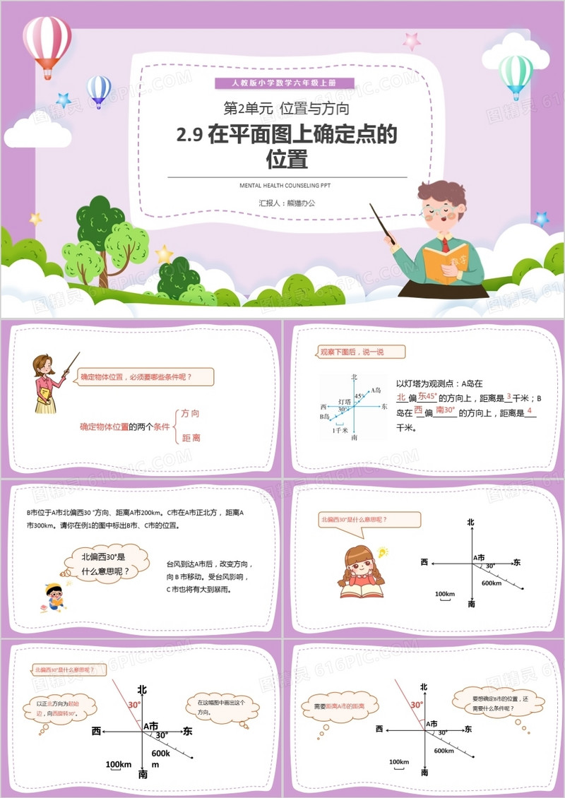 部编版六年级数学上册在平面图上确定点的位置课件PPT模板