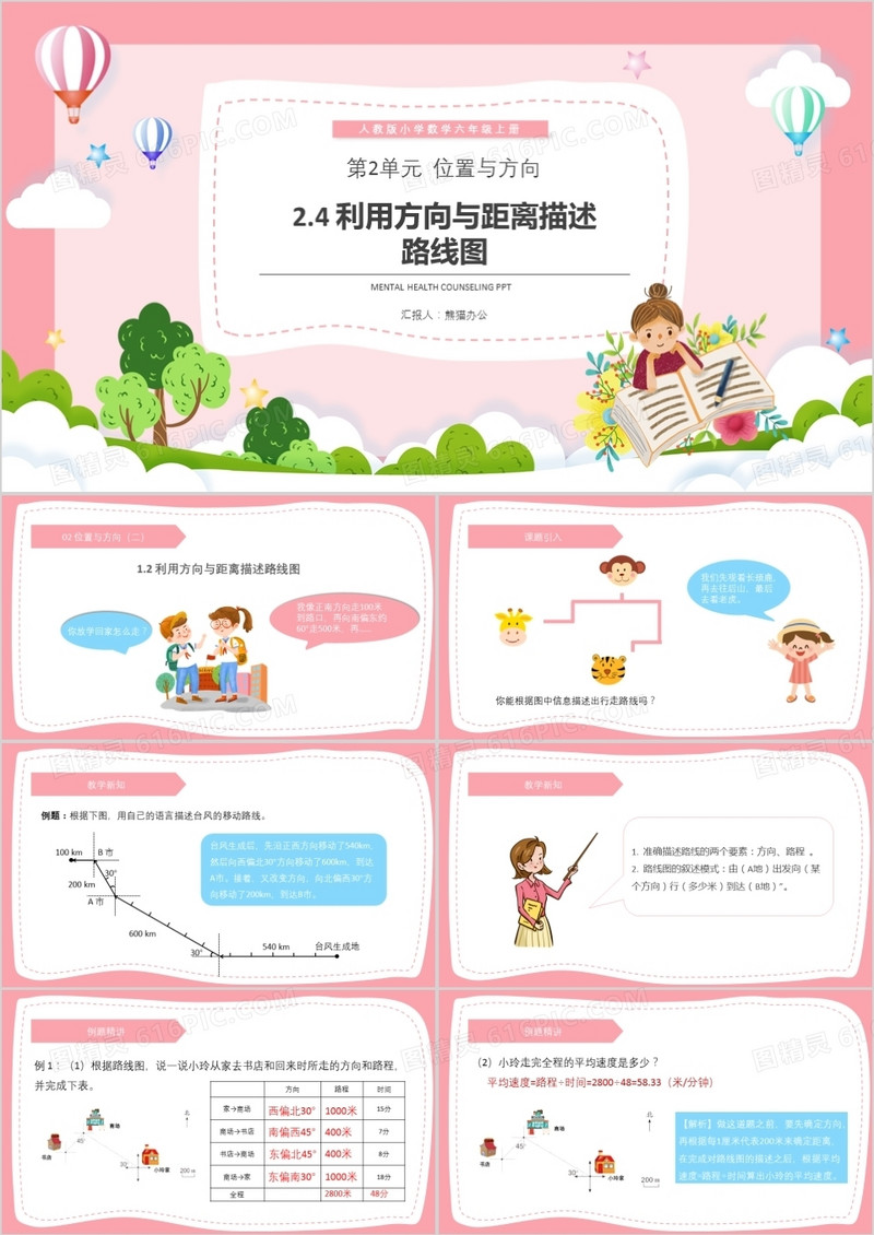 部编版六年级数学上册利用方向与距离描述路线图课件PPT模板