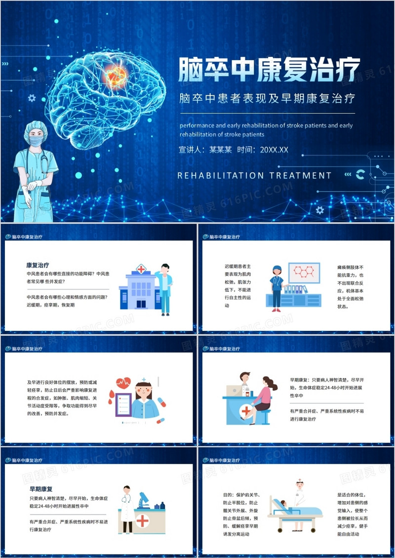 脑卒中患者表现及早期康复治疗动态PPT