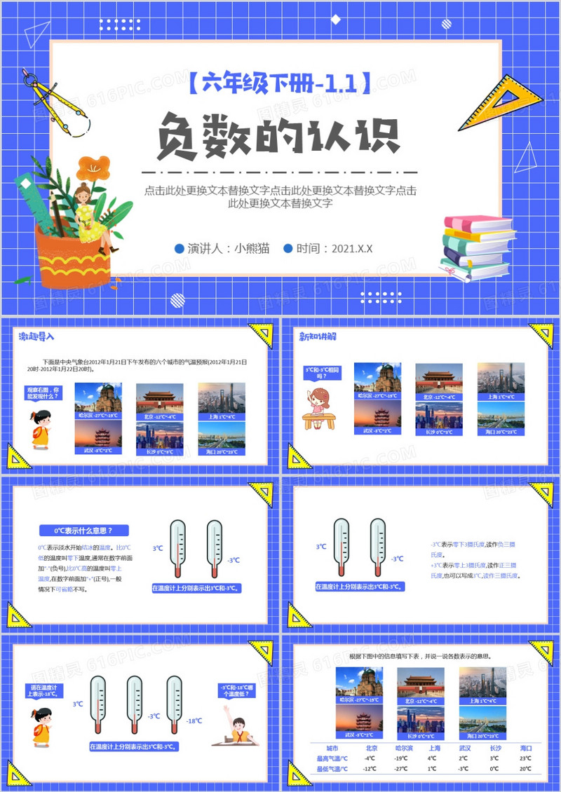 部编版六年级数学下册负数的认识课件PPT模板