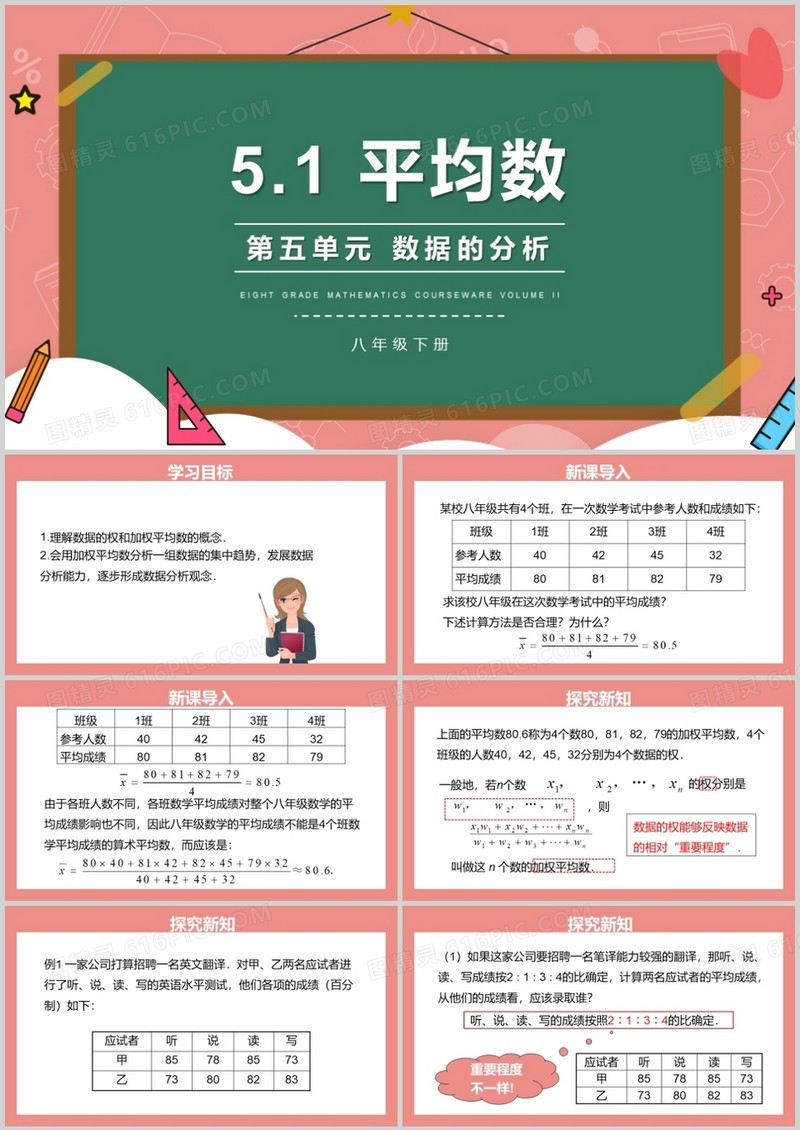 部编版八年级数学下册平均数课件PPT模板