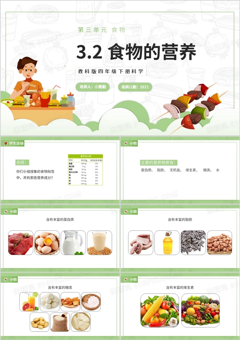 教科版四年级下册食物的营养课件PPT模板