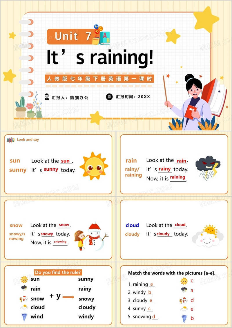 人教版英语七年级下册It's raining第一课时PPT模板