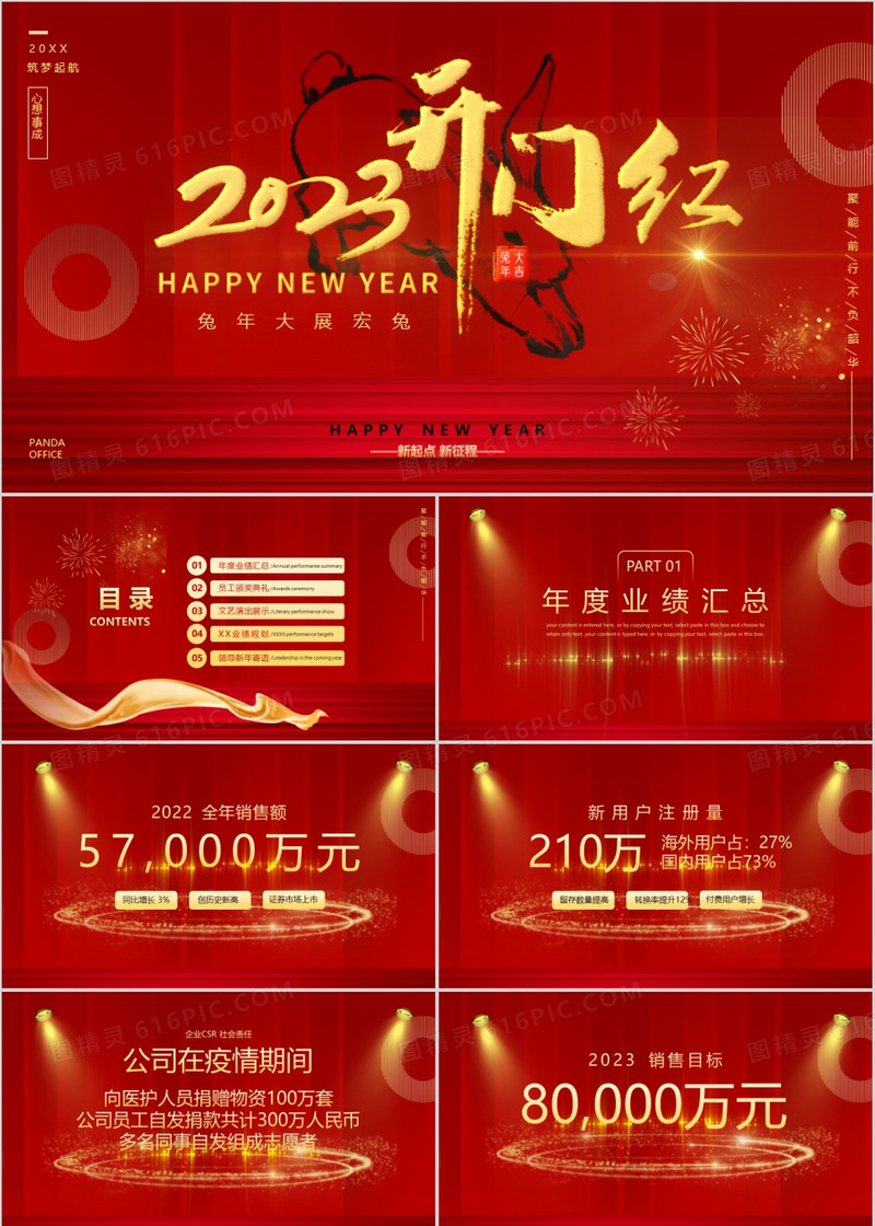 红色大气兔年2023开门红动态PPT模板