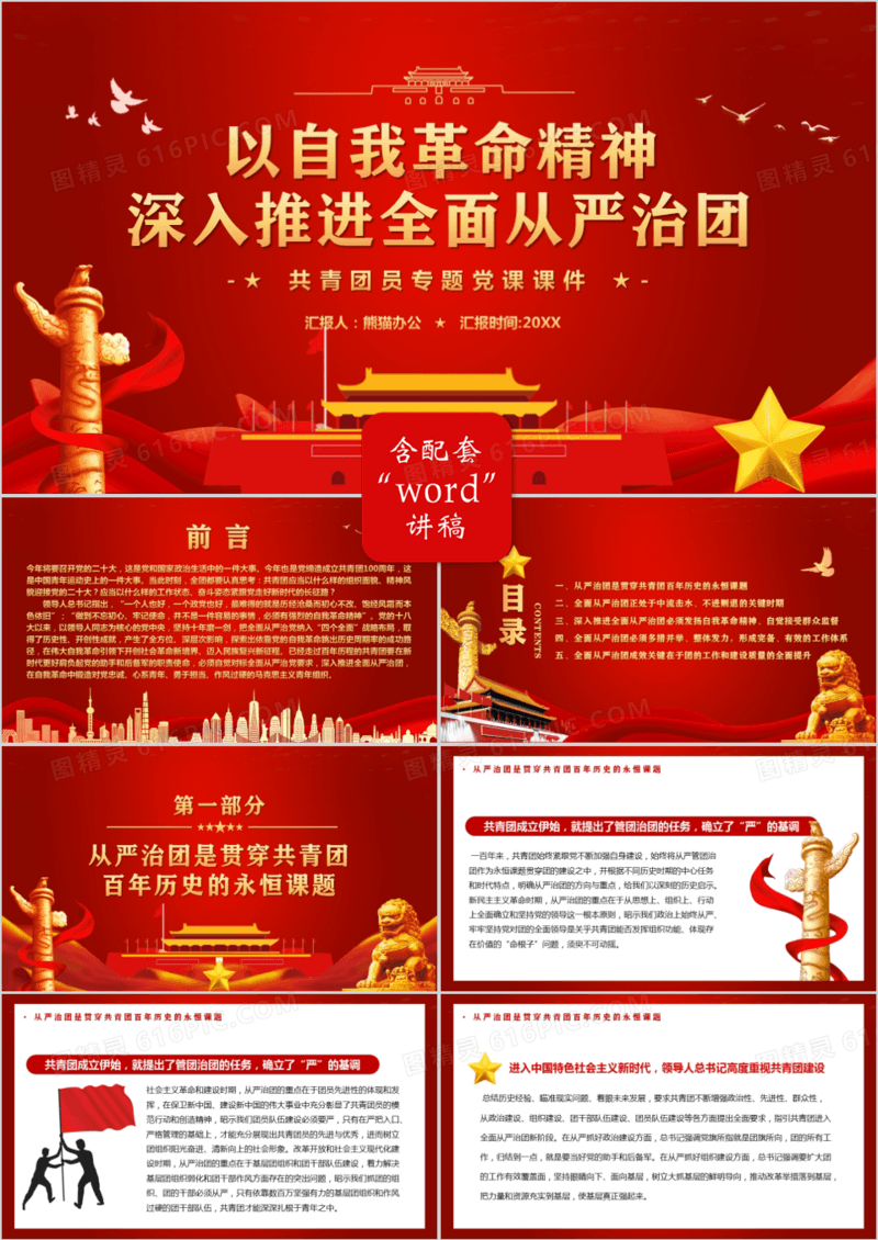 以自我革命精神深入推进全面从严治团PPT模板