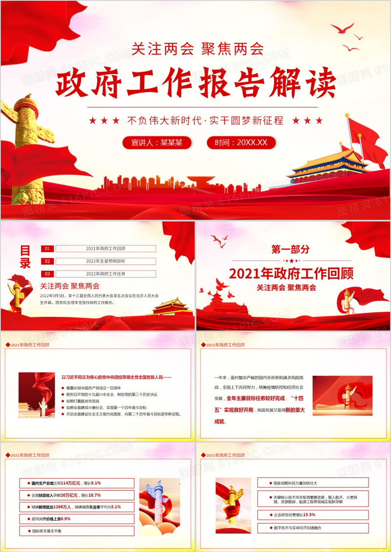关注两会聚焦两会政府工作报告解读动态PPT