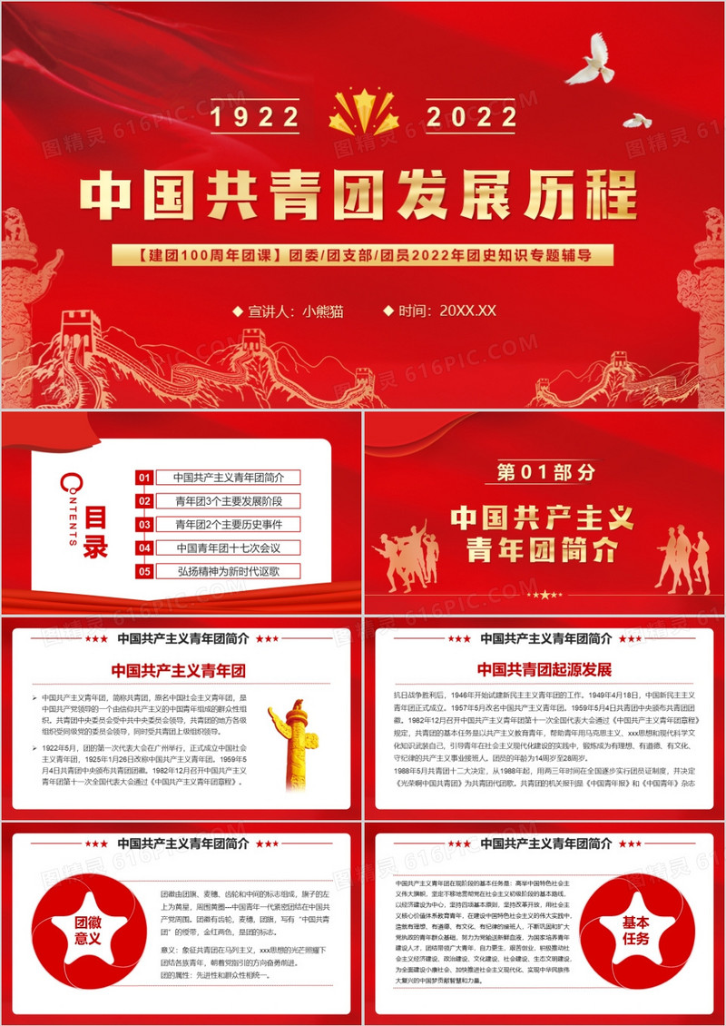 红色简约中国共青团发展历程PPT模板