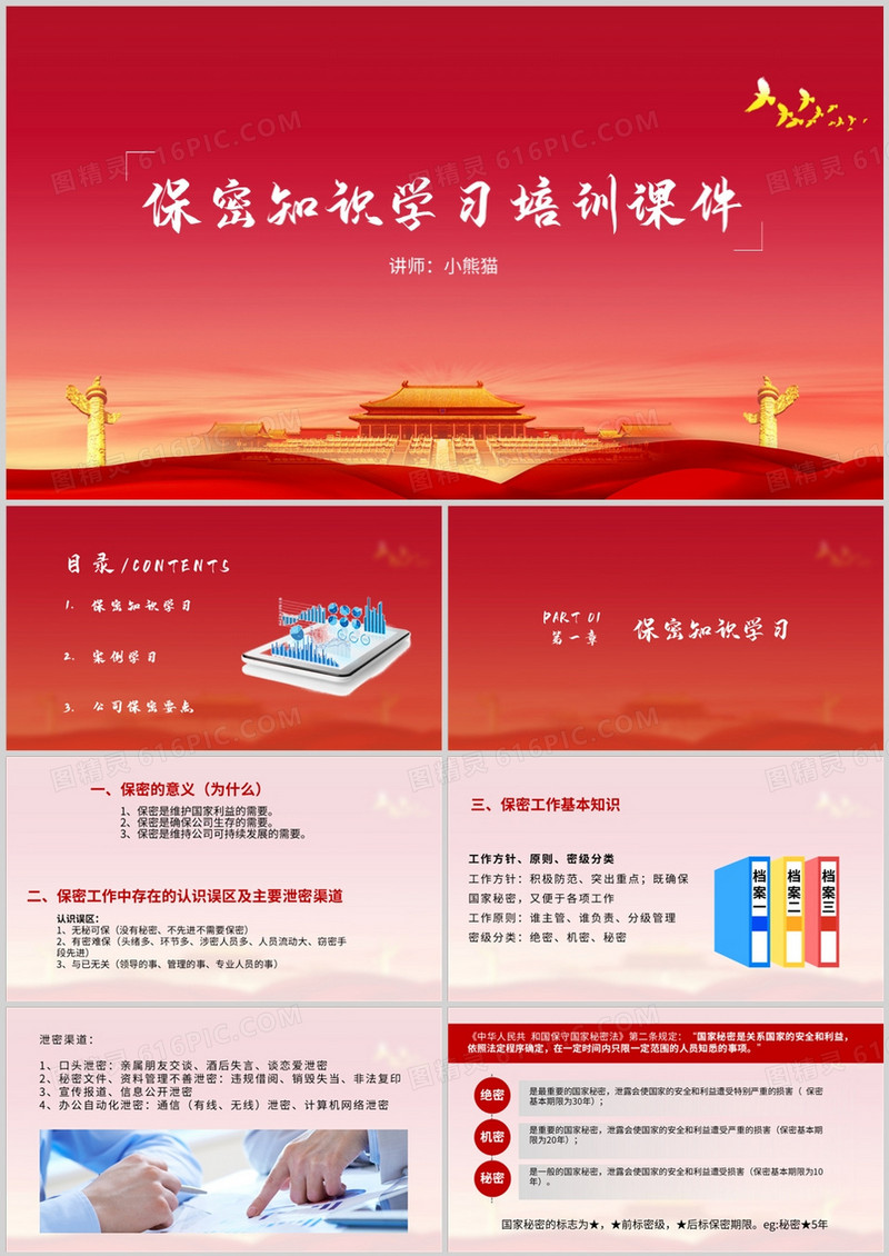 简约风保密知识学习培训课件PPT模板