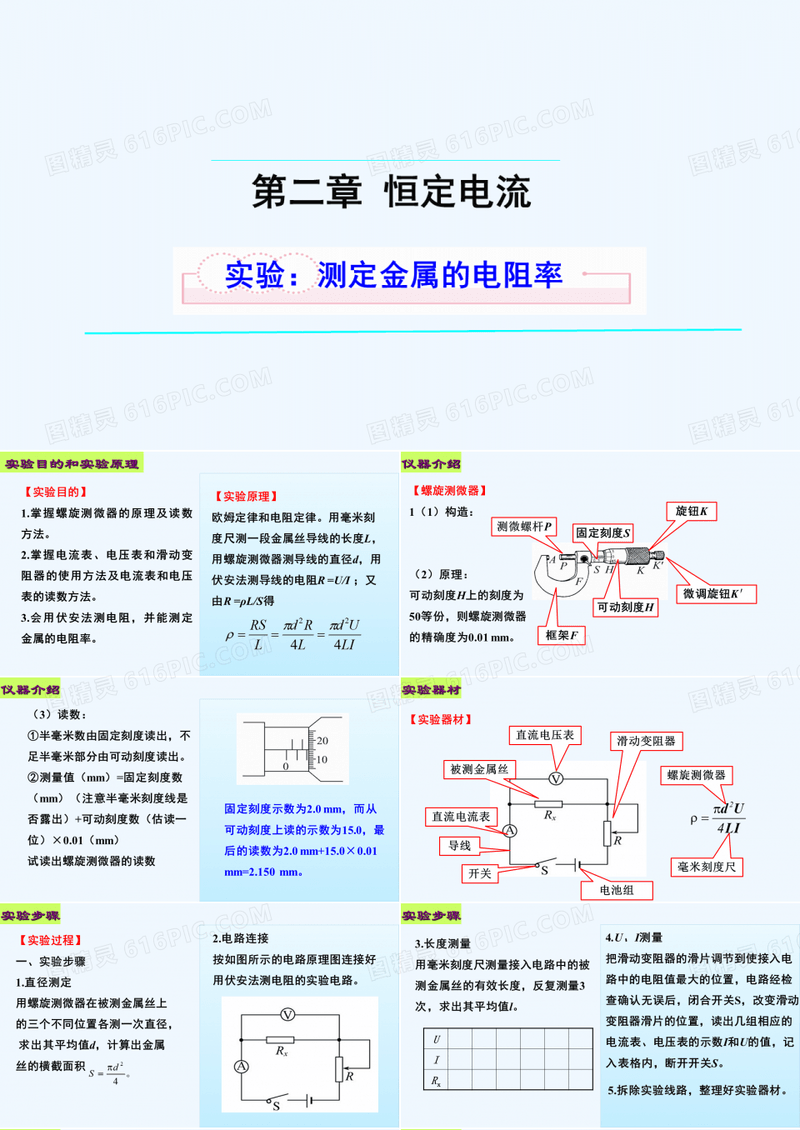 2017-2018学年高中物理人教版选修3-1同构异课教学课件：实验 测定金属的电阻率1 