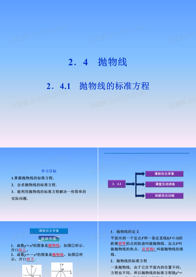高中数学 第2章2.4.1抛物线的标准方程精品课件 苏教版选修2-1