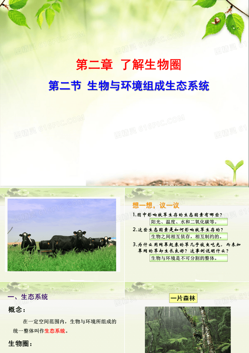 初中生物七上《2.2第二节 生物与环境组成生态系统》优质课件(两套)