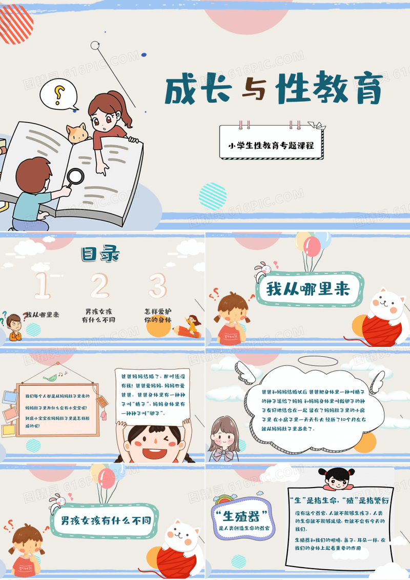 小学生成长与性教育主题班会PPT模板