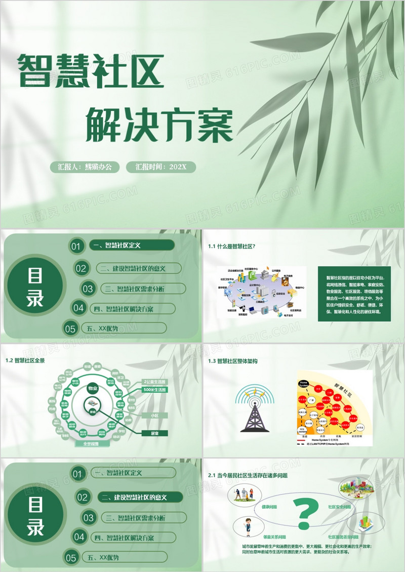 清新风智慧社区智慧社区解决方案PPT模板