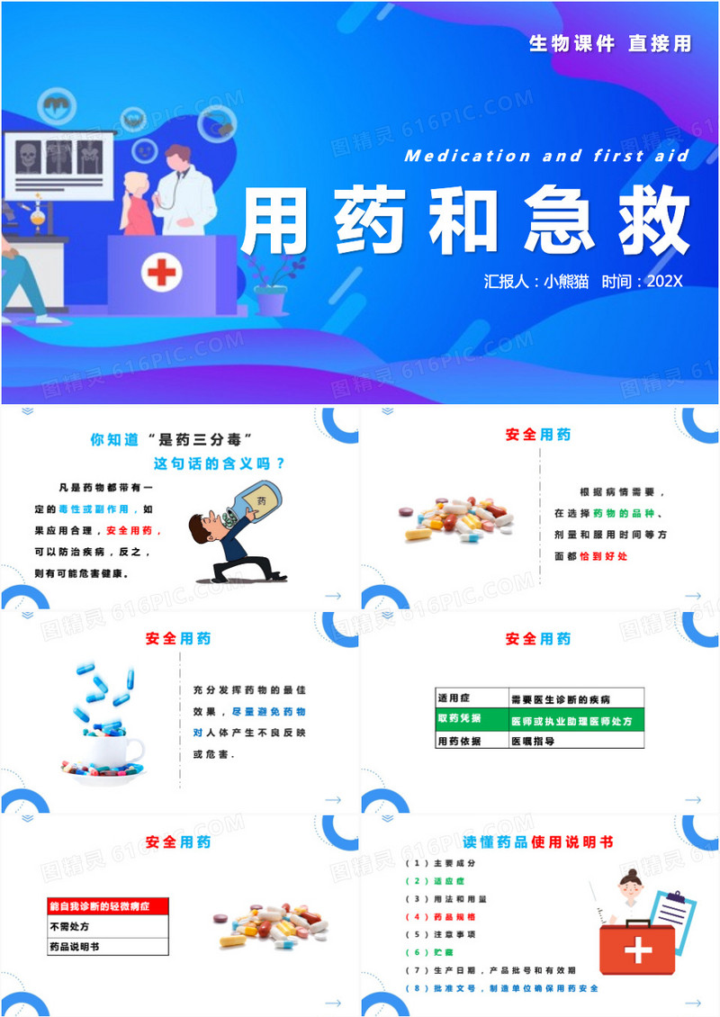 用药和急救知识汇报说课培训PPT模板