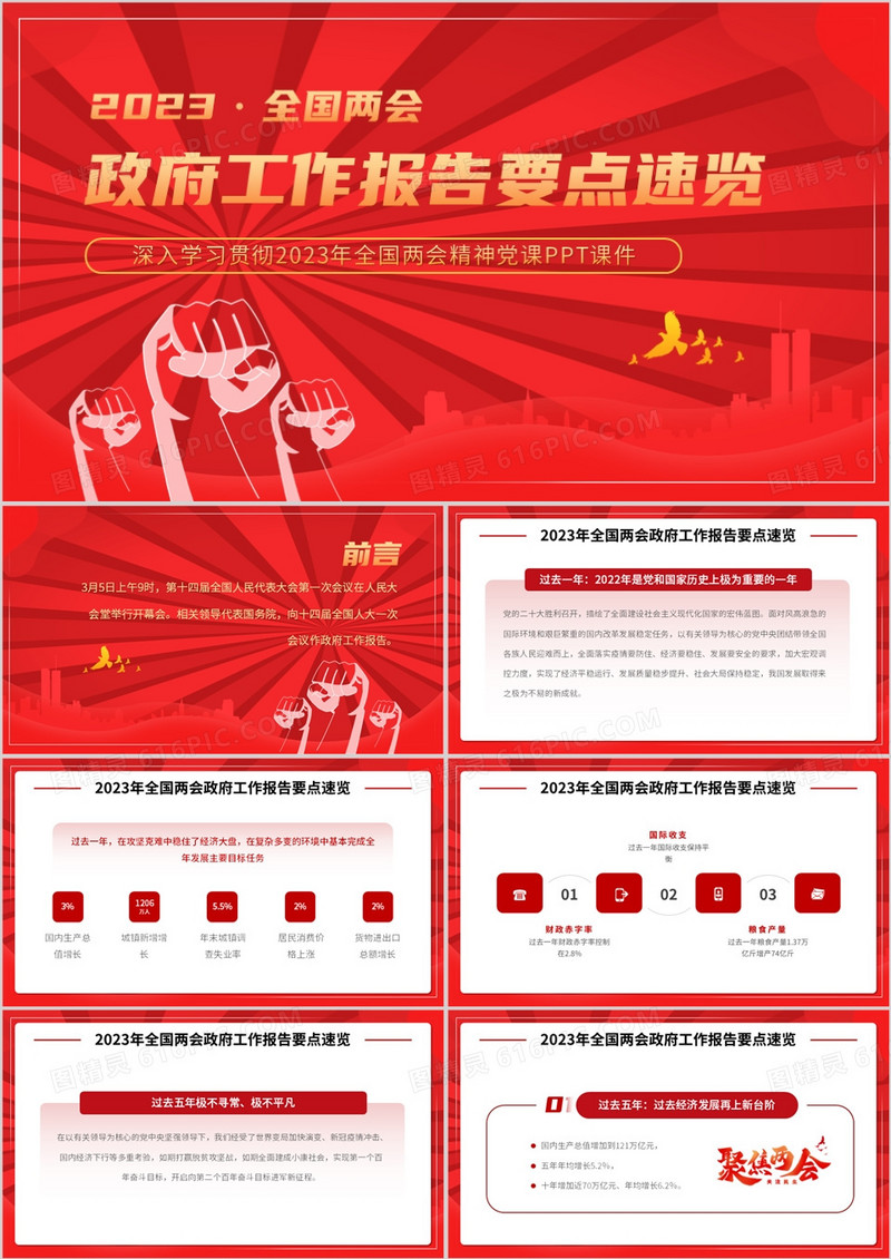 红色简约风两会报告速览PPT模板