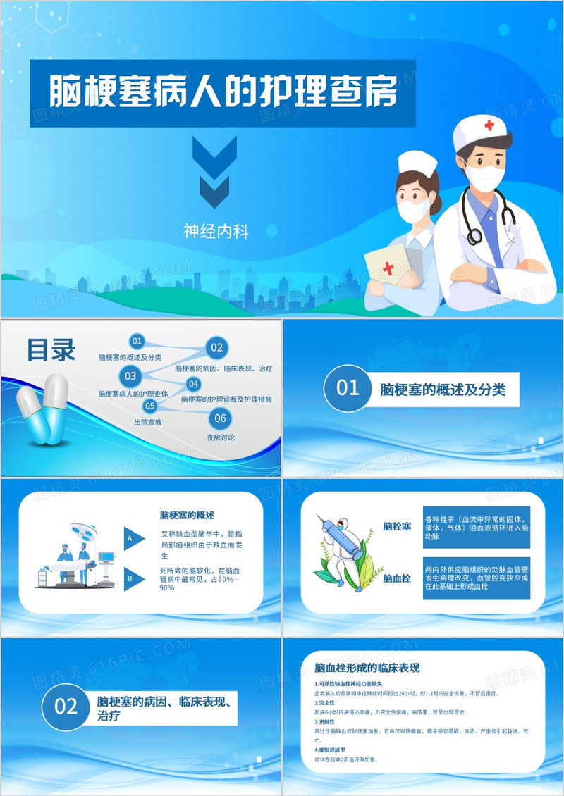脑梗塞病人的护理查房PPT模板