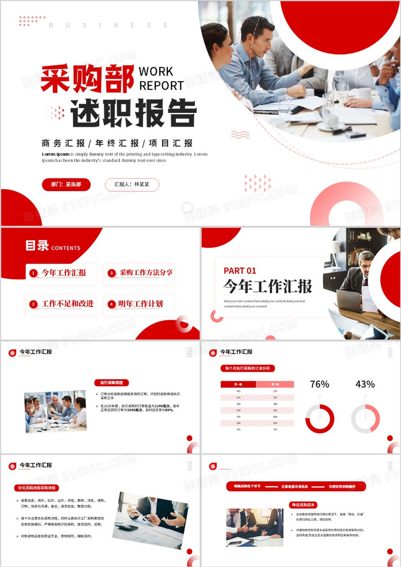 红色卡通风采购述职报告工作汇报PPT模板