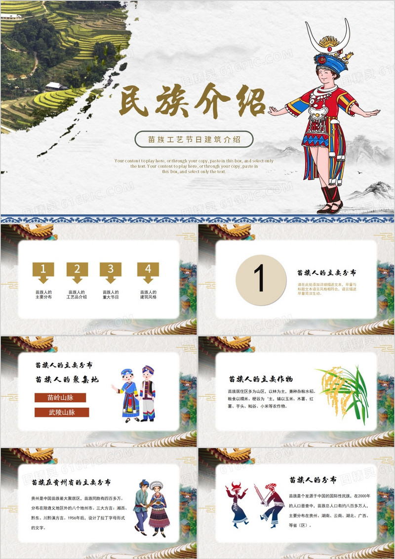 苗族工艺节日建筑介绍PPT模板