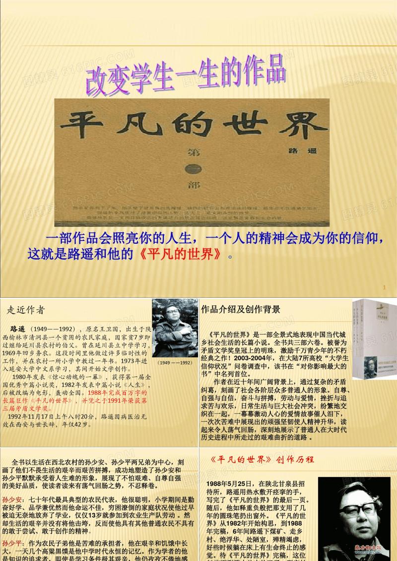 《平凡的世界》好书推荐ppt课件