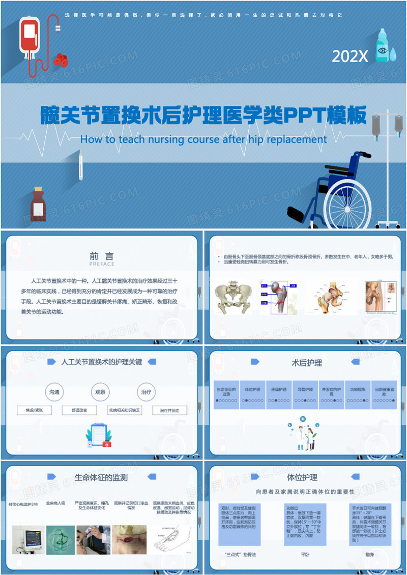 髋关节置换术后护理医学类PPT模板