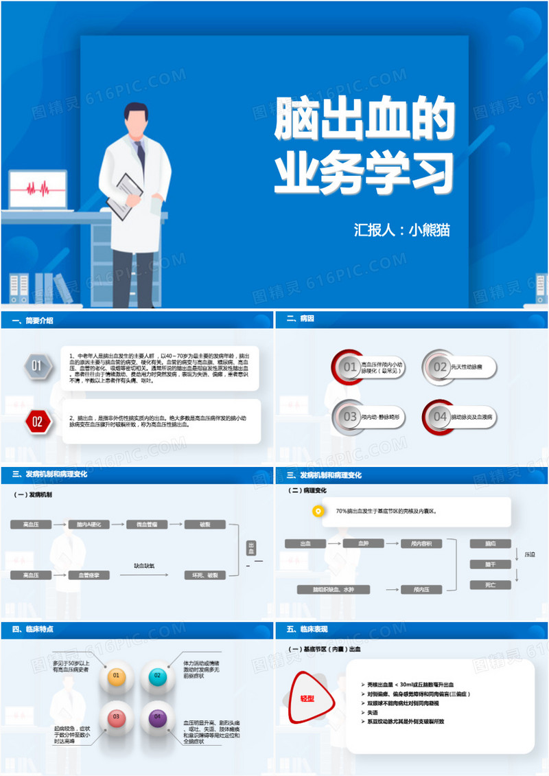 蓝色商务风脑出血的业务学习PPT模板