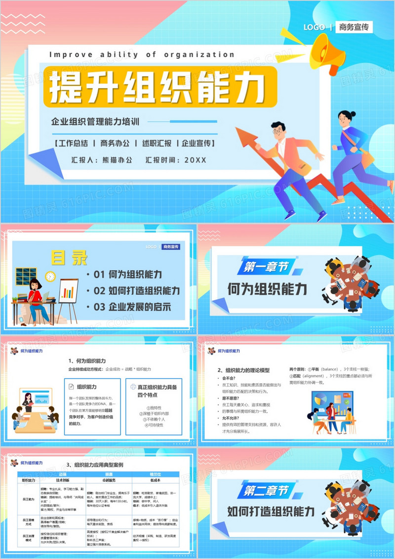 蓝色卡通风提升组织能力PPT模板