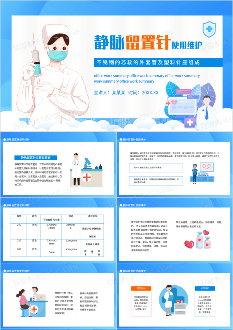 静脉留置针使用维护动态PPT模板