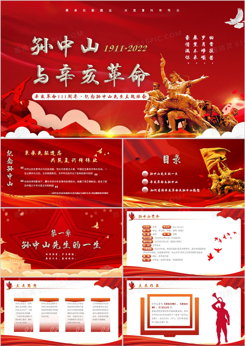 红色简约孙中山与辛亥革命主题班会PPT模板