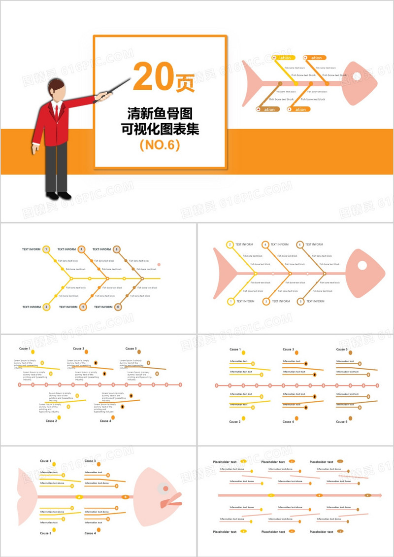 20页鱼骨图可视化图表集PPT模板