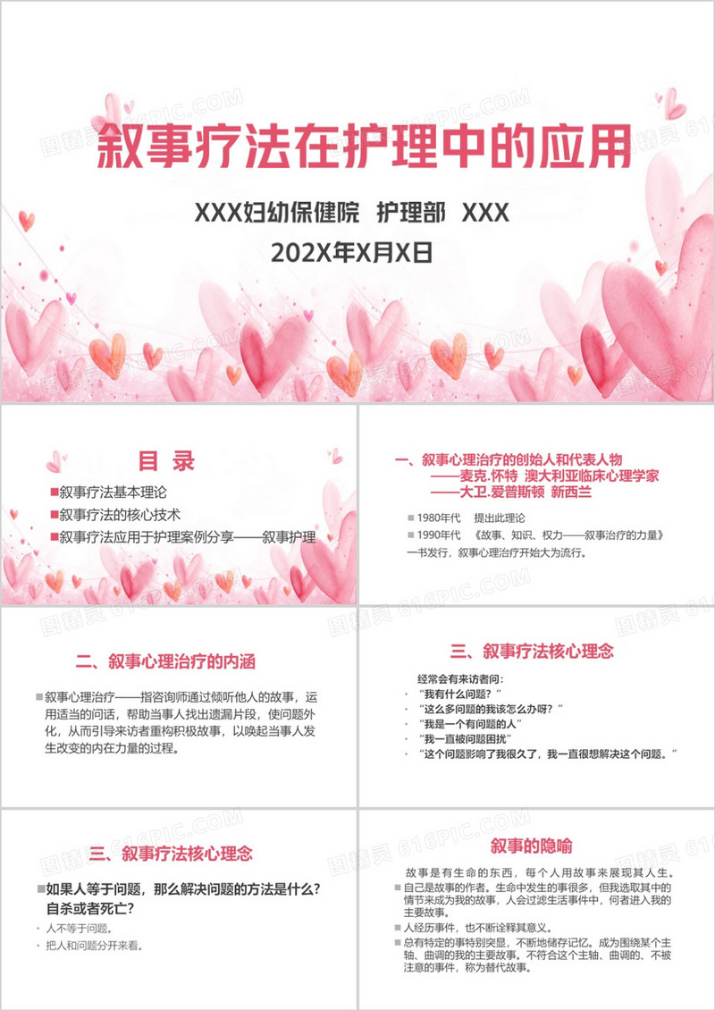 粉色叙事疗法在护理中的应用PPT模板