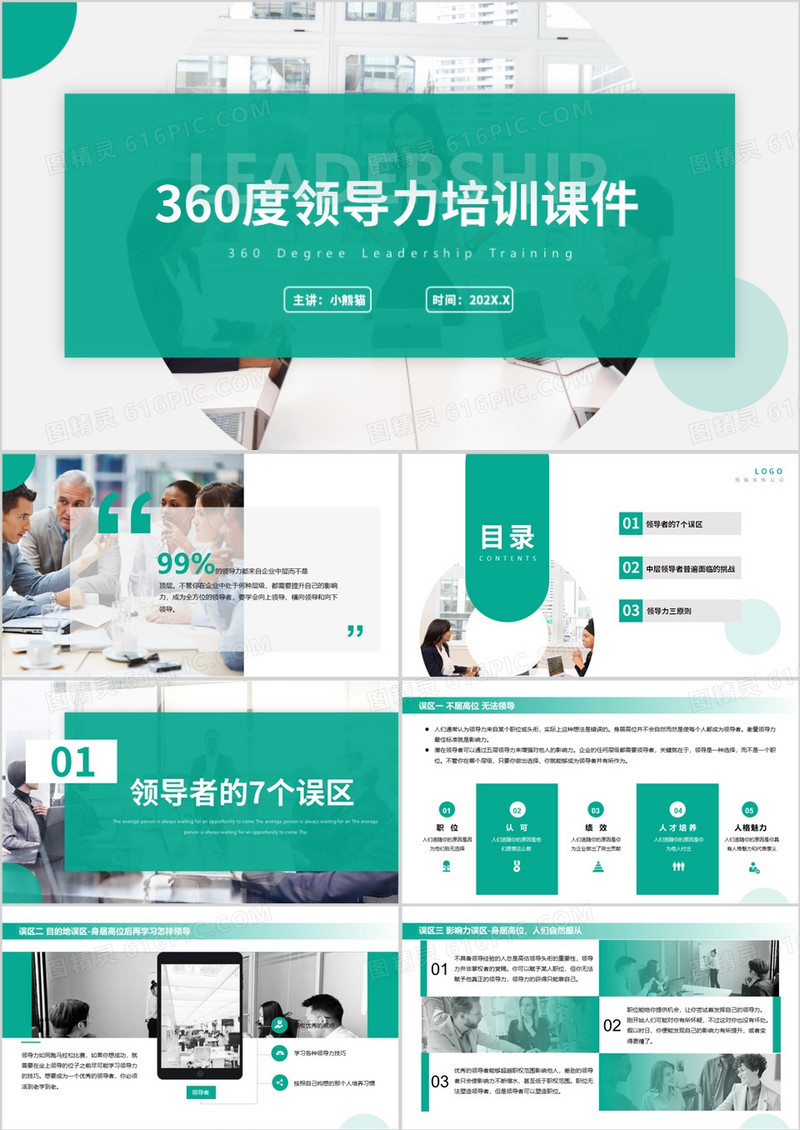 商务风360度领导力培训课件PPT模板