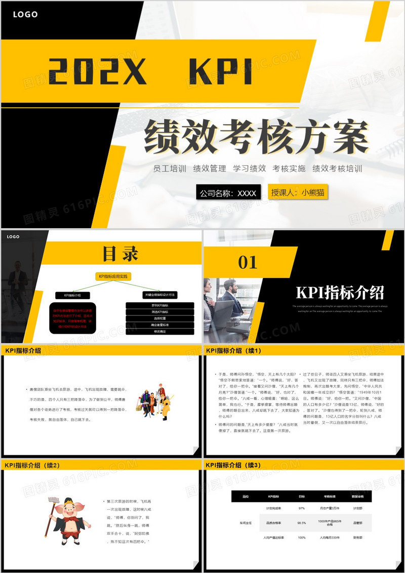 黄黑色KPI绩效考核方案PPT模板