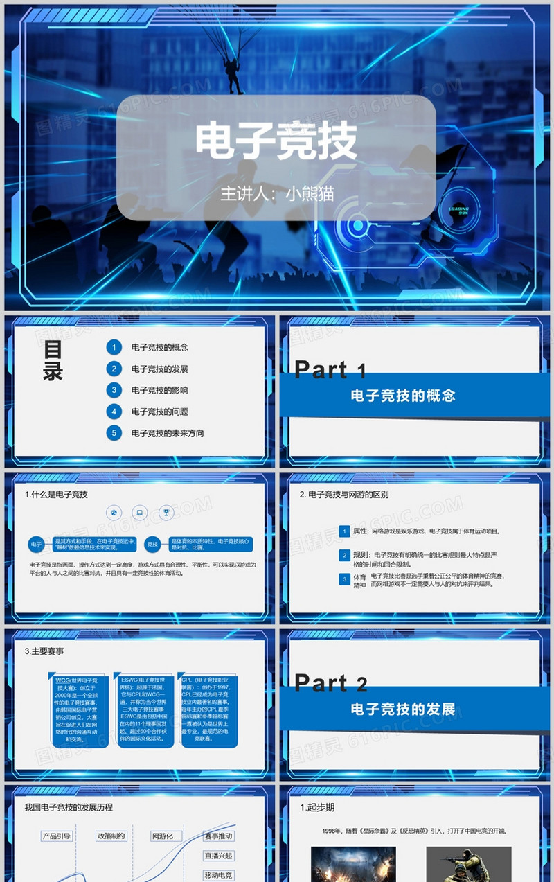 蓝色炫酷风电子竞技PPT模板